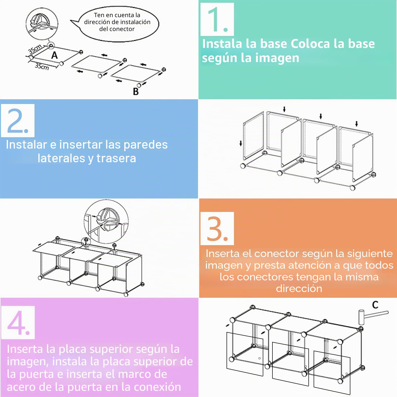 LARS360 Armario con estanterías para montar en casa mediante inserción en ranuras, de plástico, portátil, plegable, con puertas (6 cubos)