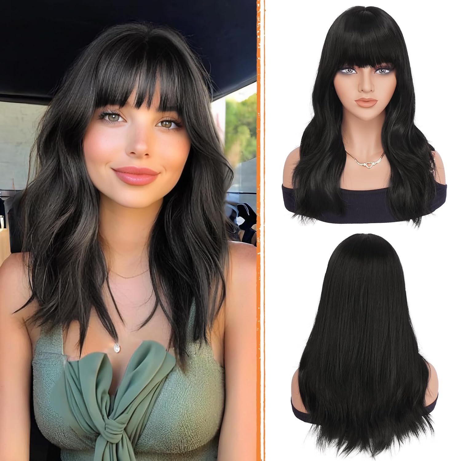 Haloo Blonde Wigs with Bangs - 19 Inch Natural Wavy Synthetic Heat Resistant Medium Length Hair Wigs for Women Daily Party, Dirty Blonde