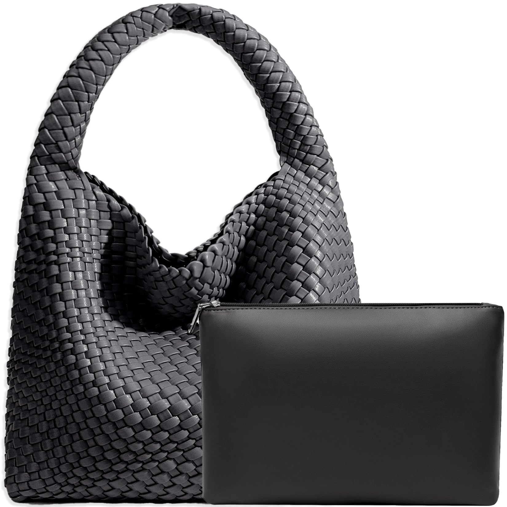 Women Vegan Leather Hand-Woven Tote Handbag Fashion Shoulder Top-handle Bag All-Match Underarm Bag with Purse