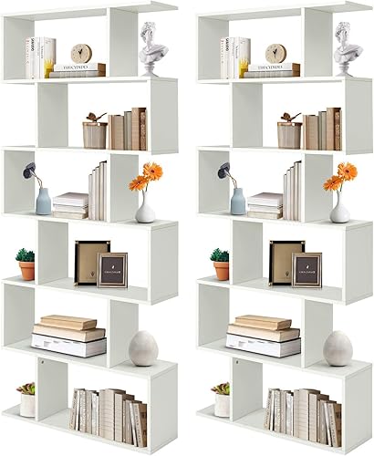 Miniatura 18 de Giantex Estantería geométrica blanca, de madera en forma de S, 6 niveles, moderna, independiente, decorativa, para dormitorio, sala de estar