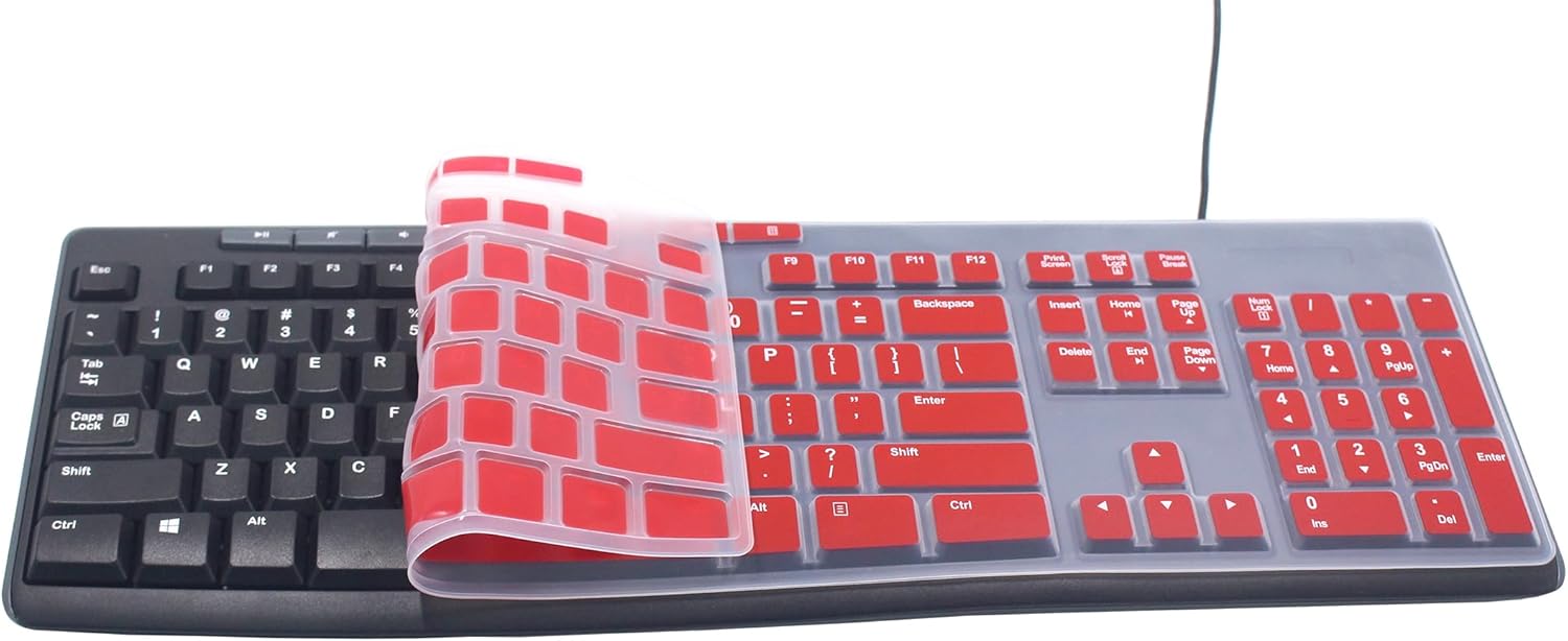 Silicone Keyboard Protector Skin Cover Compatible with Logitech MK295 MK275 K200 MK200 K260 MK260 K270 MK270 Desktop Keyboard (Red) thumbnail
