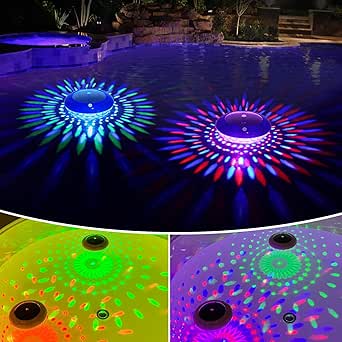 FirstE Solar Floating Pool Lights, RGB Color Changing, IP68 Waterproof, 2 Pack