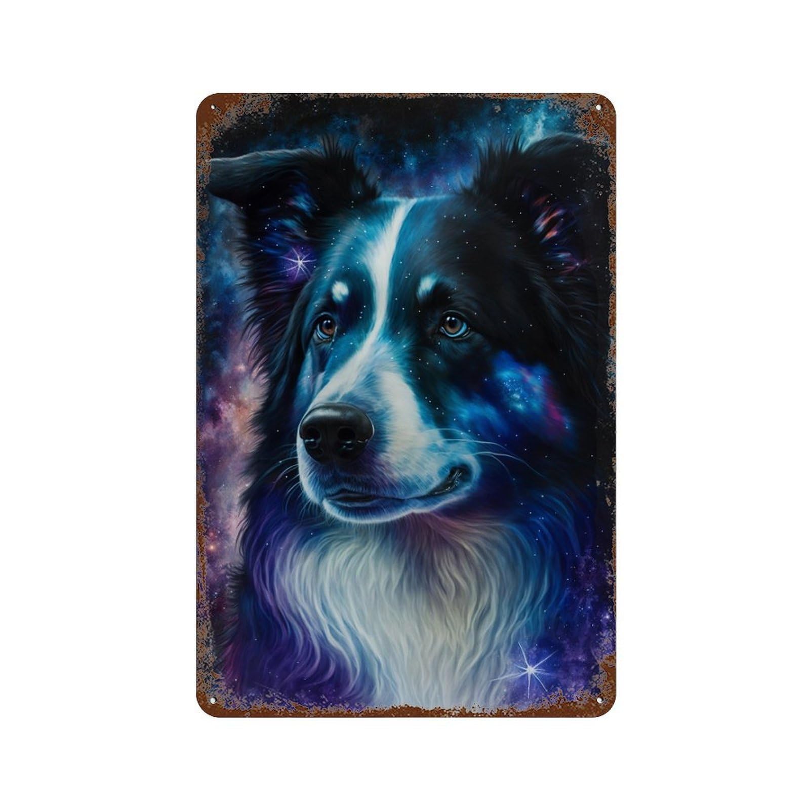 Rust Effect Cosmic Canine Canvas Print-5 Weathered Tin Sign 11.8"x7.9", Retro Wall Decor for Garage, Bar And Workshop Decor