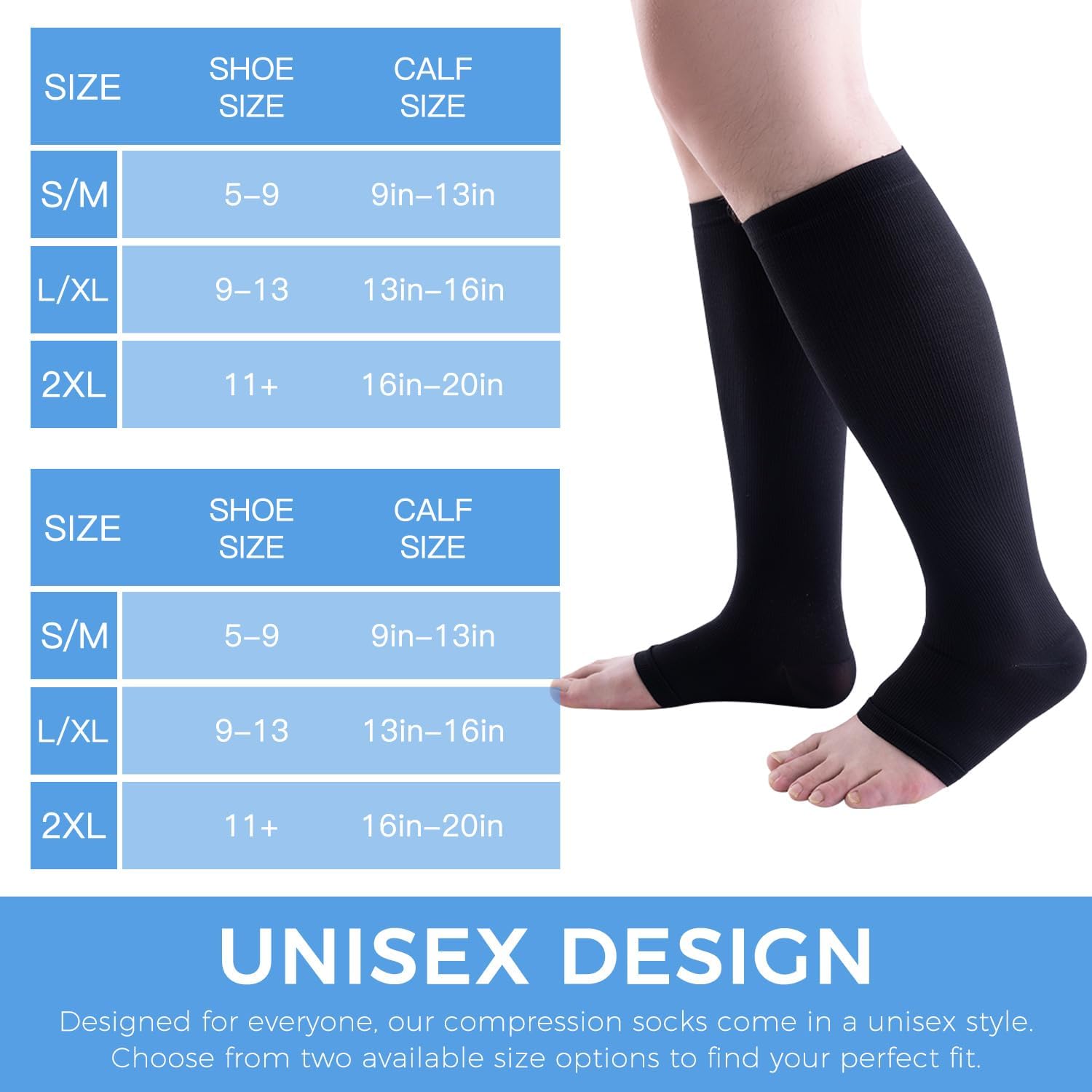 3 Pairs Open Toe Compression Socks for Men & Women - 15-20 mmhg Knee High Stockings for Circulation Support - Image 4