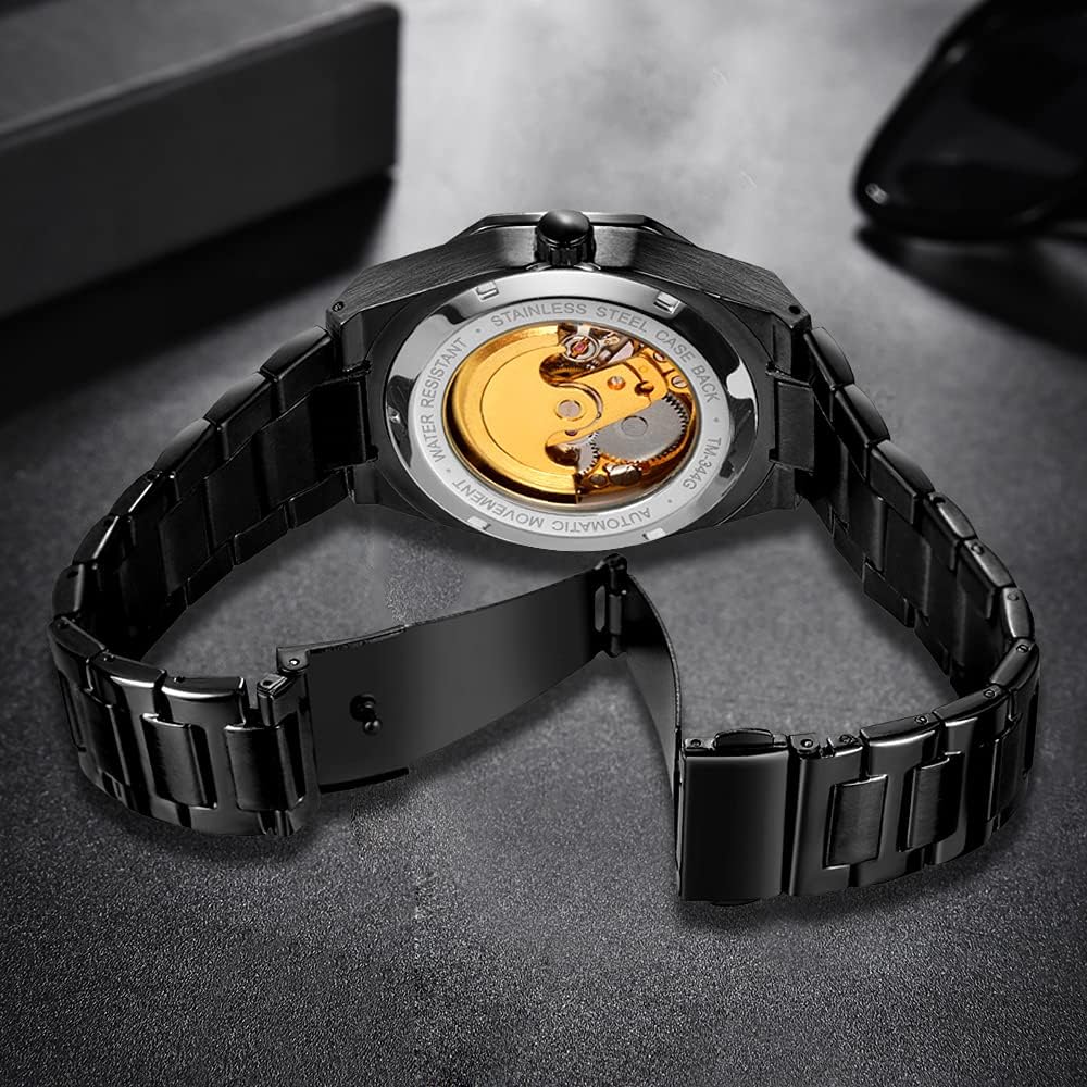 Tiong Men's Mechanical Watch Stainless Steel Men's Luminous Hand Watch, Skeleton Roman Numerals Waterproof Mechanical Watch - Image 7