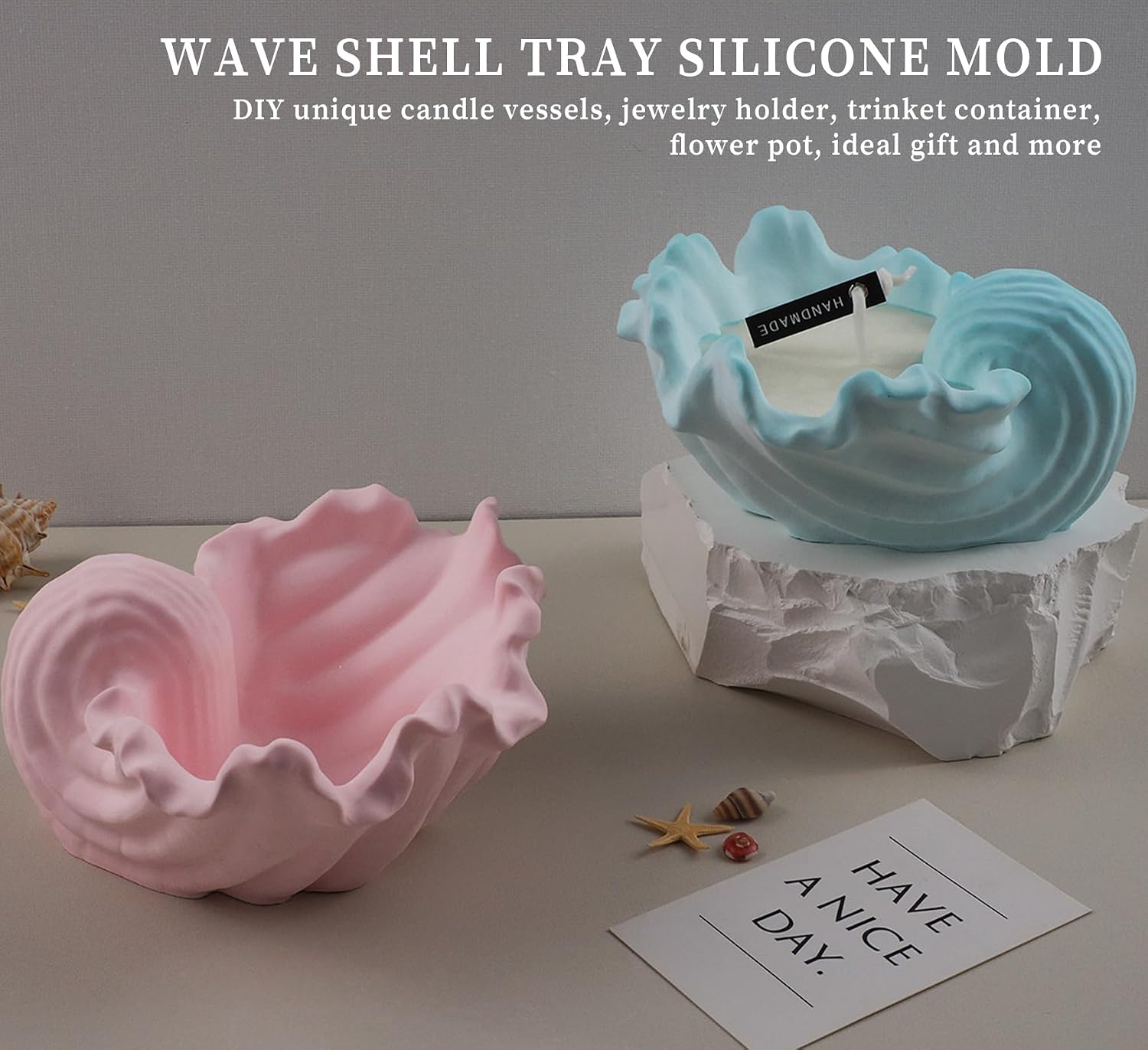 Wehous Unique Holder Resin Molds Silicone, Wave Shell Tray Silicone Mold, Bowl Epoxy Resin Casting Mold for DIY Jewelry Plate Candle Holder Candy Container Storage Craft Gift image 2