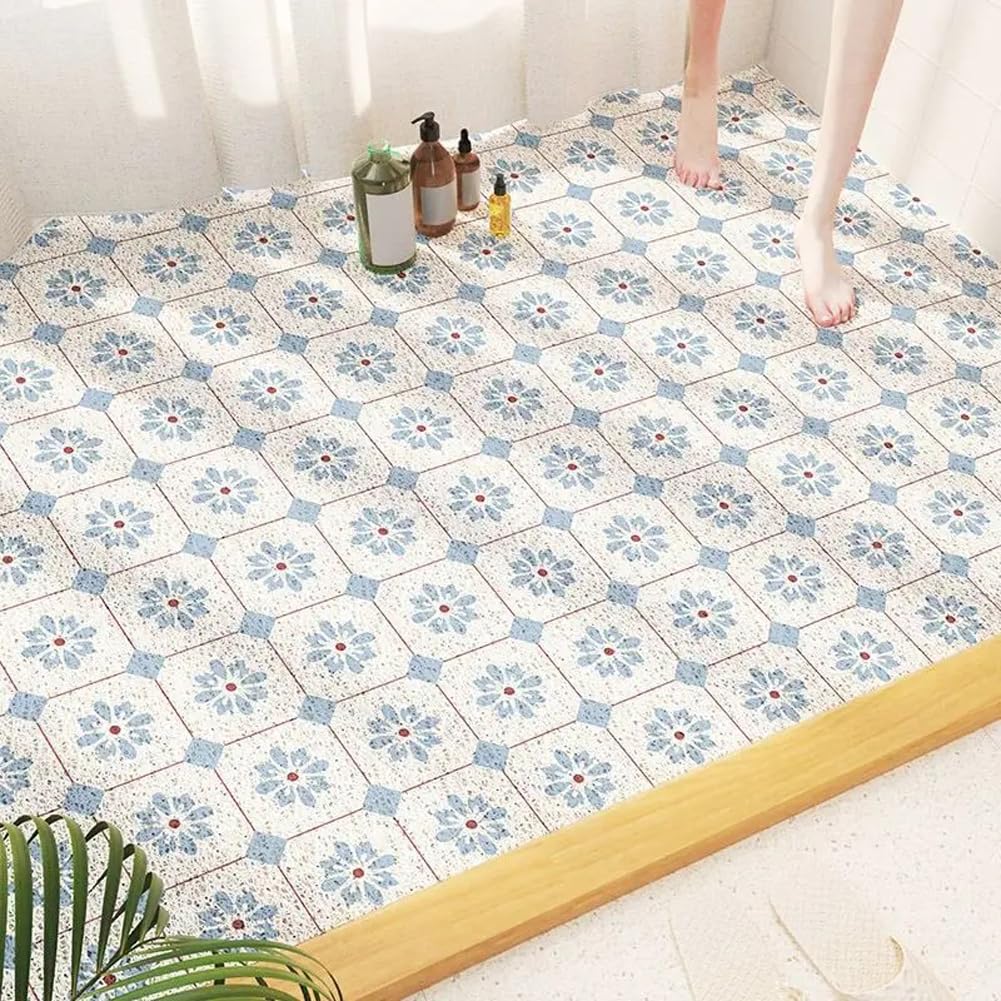 Shijhui Blue Large Loofah Shower Mat For Inside Shower,Soft Pvc Bathroom Floor Mat Massage Bath Mat With Drain,Quick Drying,Anti Mould Shower Mat Bathmat (,50X80cm)