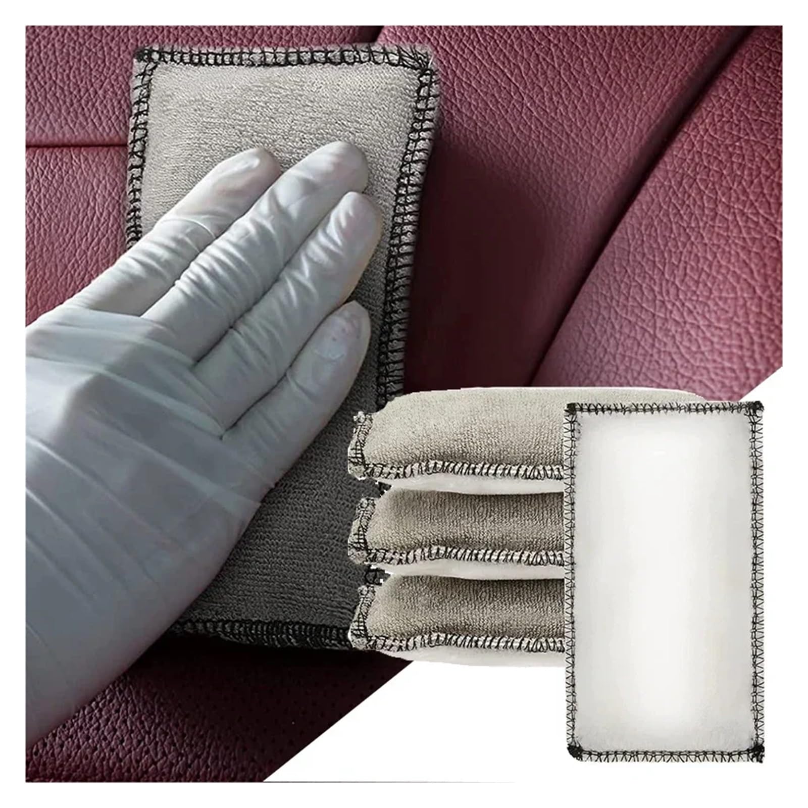 Genérico Almohadilla de Limpieza Coche Doble Cara Microfibra, Esponja fregado Suave for Detalles Cuero, Herramientas for Interior(Blue White 5pcs)