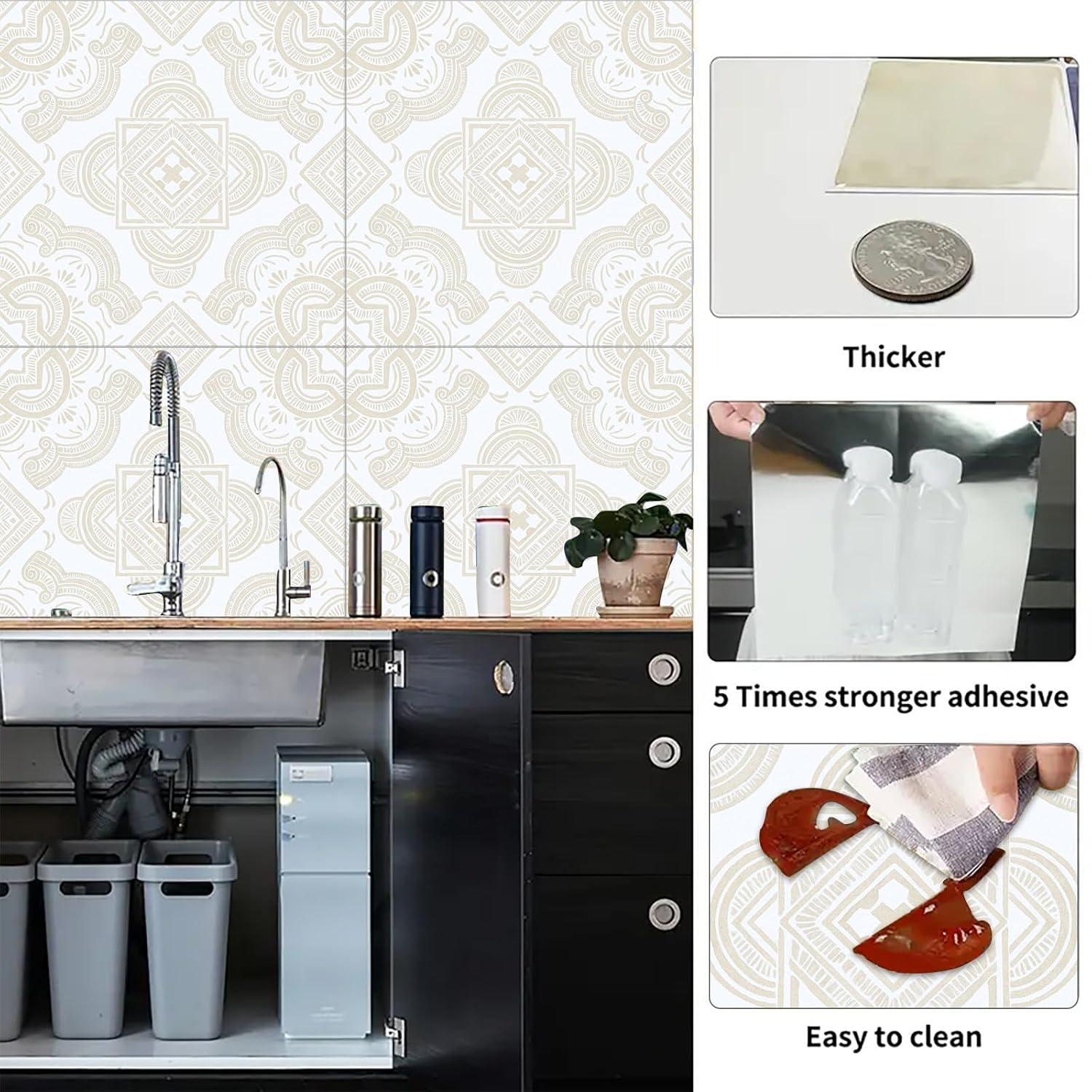 10PCS Peel and Stick Floor Tiles 12x12 Inch Beige White Geometric Moroccan Self Adhesive Vinyl Flooring Square Planks for Kitchen Bathroom Bedroom Living Room Home DIY Decor