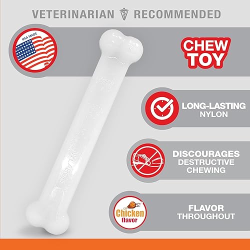 Vista 76 de Nylabone Power Chew Juguete masticable duradero con sabor a pollo, para perros medianos, para masticadores agresivos, huesos indestructibles, M/lobo