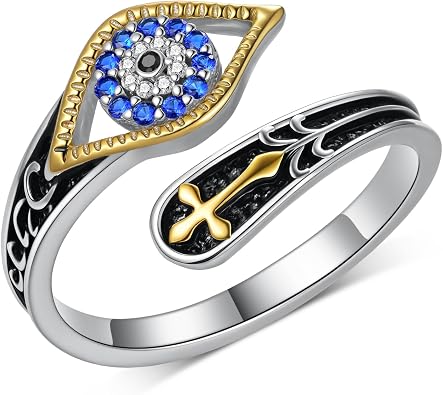 Turkish Evil Eye Ring 925 Sterling Silver Adjustable Spoon Cross Ring Evil Eye Mal De Ojo Nazar Amulet Jewelry Gifts for Women