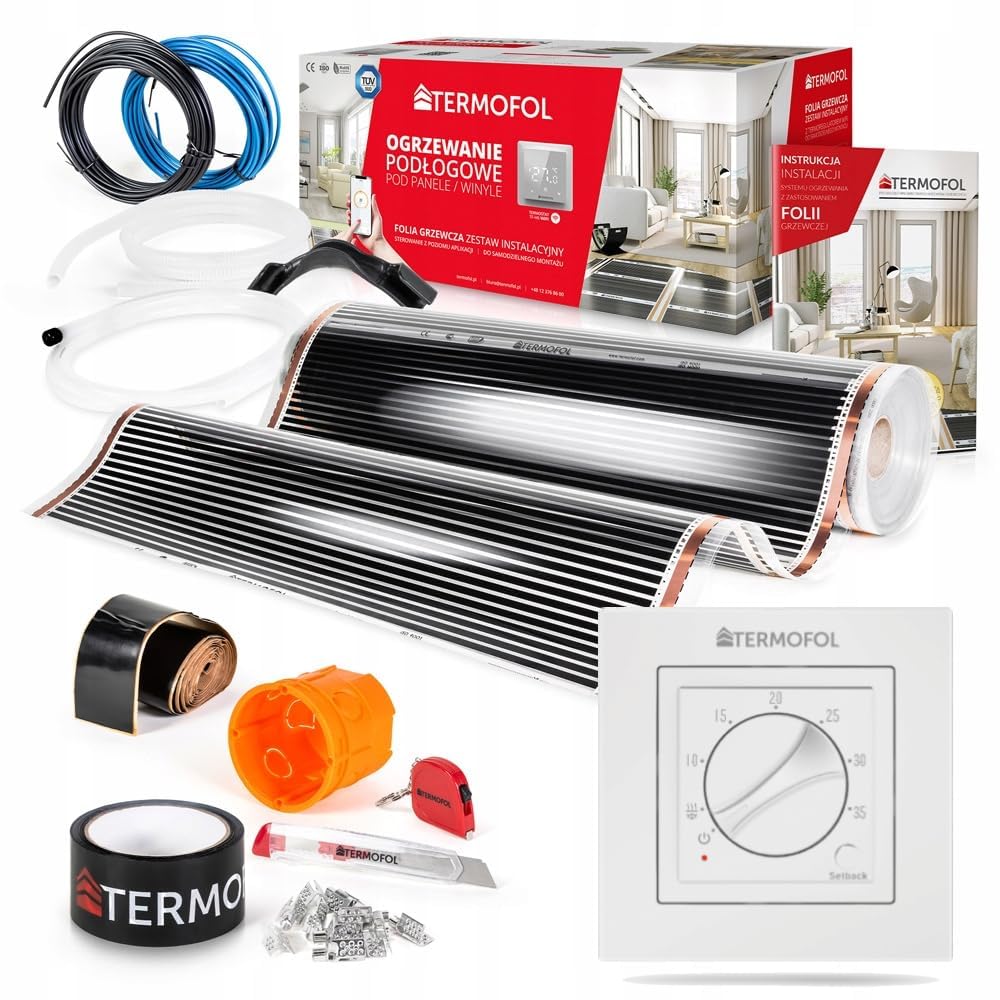 Termofol - Folia grzewcza na podczerwień | Moc: 60W/m2 | Powierzchnia 28 m² | Kompletny zestaw z termoregulatorem TF-H3 | Do samodzielnego montażu | Ogrzewanie podłogowe, ścienne lub sufitowe | Ogrzewanie na podczerwień