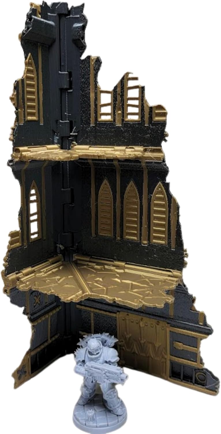 Foldable Chaos Fort Terrain Set – 3D Printed Modular Ruins, Preassembled Scenery for 28mm Tabletop Wargames, Tournament Layout Compatible (Black and Bronze)