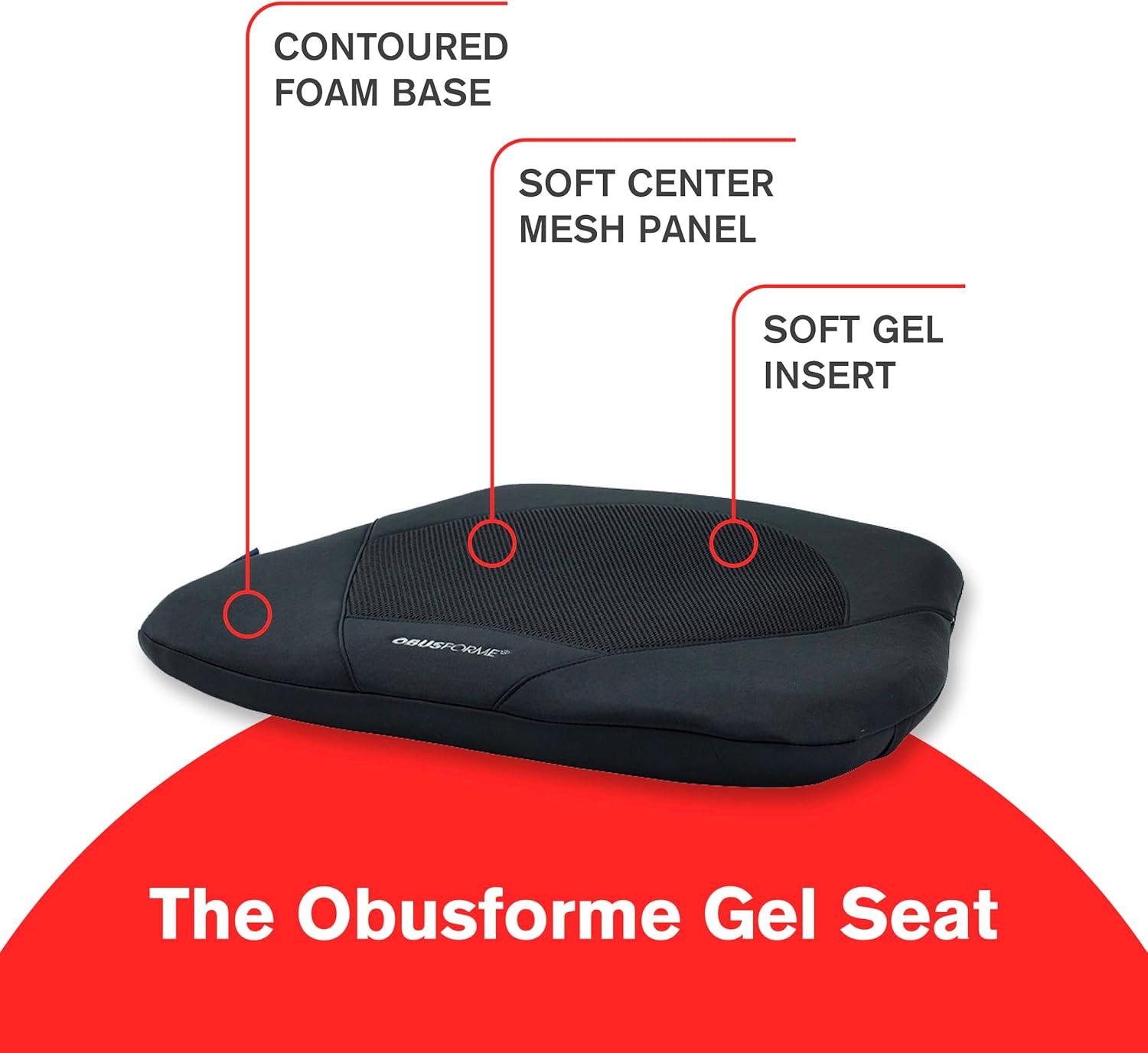 ObusForme Gel Seat Cushion – Memory Foam Seat Cushion and Posture Support, Contoured Ergonomic Design for Soothing Relief, Soft Gel Insert and Mesh Panel