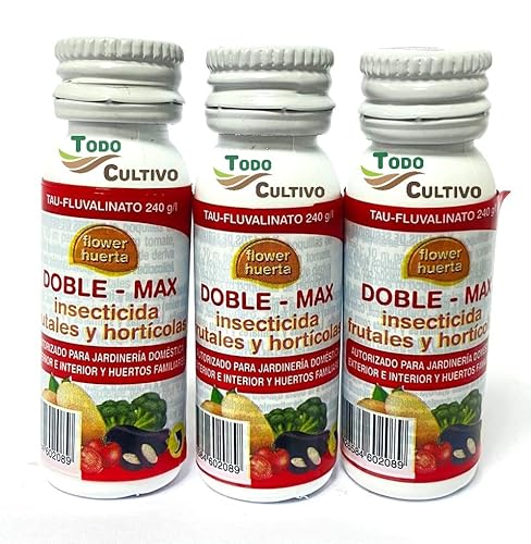 Insecticida de frutales contra pulgones Doble Max Tau-fluvalinato 24% 24cc (3x8cc). Tratamiento 45 lts. Eficaz control de plagas como Pulgon Prays mosquito verde