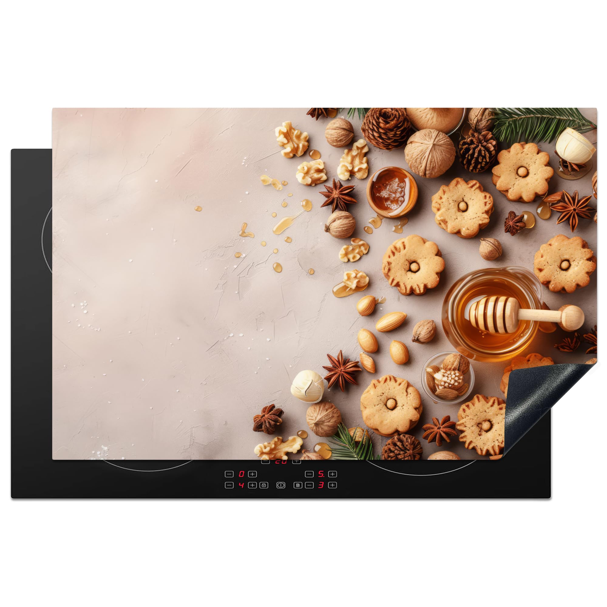 KitchenYeah© Induction Hob Cover Protector Mat 20.5"x31.5" / 80x52 cm Kitchen Universal Ceramic Covers for Electric Cookers Vinyl Honey - Biscuits - Concrete - Autumn — image 1