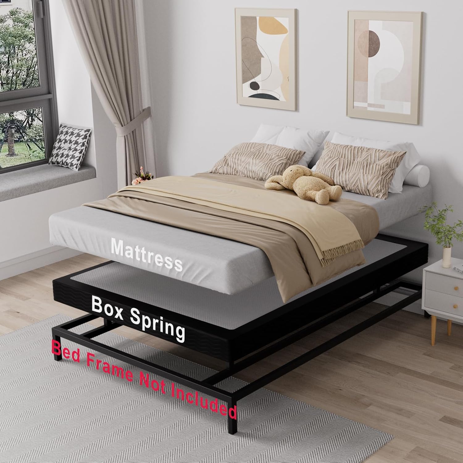 Tyndall 5 Inch Box Spring for Queen Bed, Heavy Duty Metal Queen Mattress Foundation with Fabric Cover, Low Profile Bed Base, Non-Slip, Noise-Free, Easy Assembly - Image 8