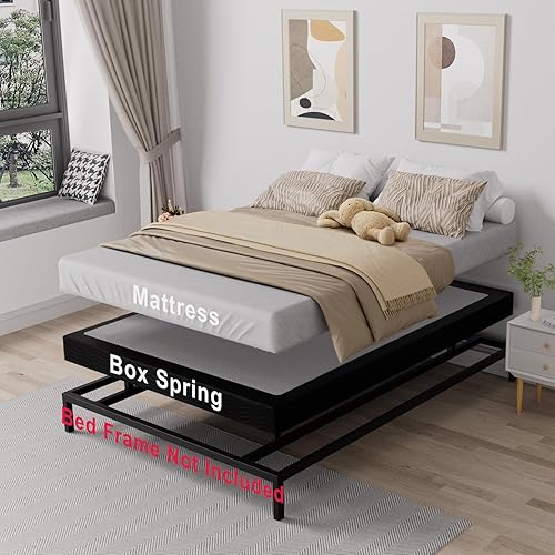 Miniatura 8 de Tyndall Base de colchón con base de colchón con marco de metal resistente, sin ruido, fácil montaje, antideslizante, color negro