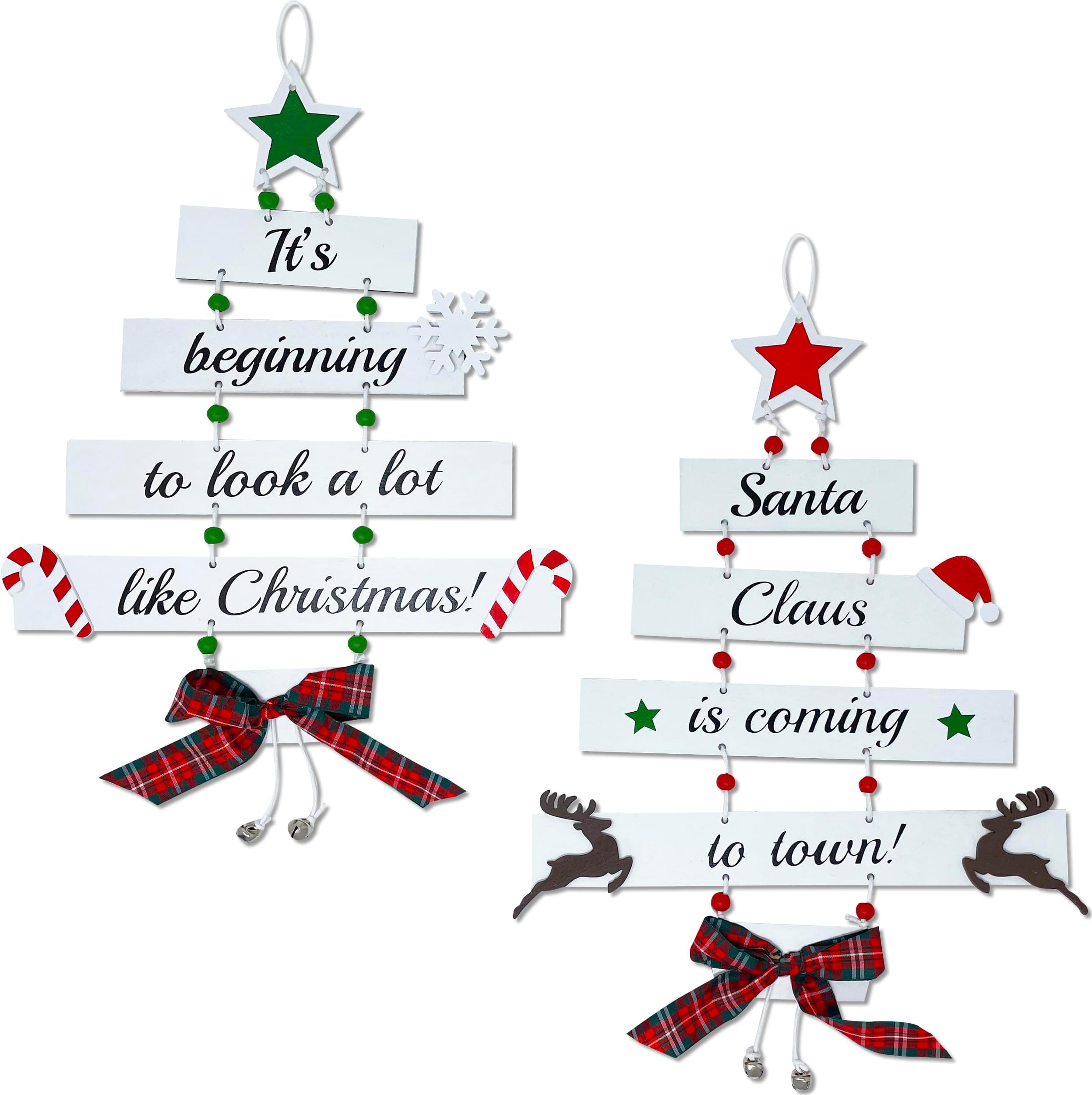 Premium Wooden Christmas Decorations - Large Hanging Indoor Home Decor for Door, Wall, and Farmhouse