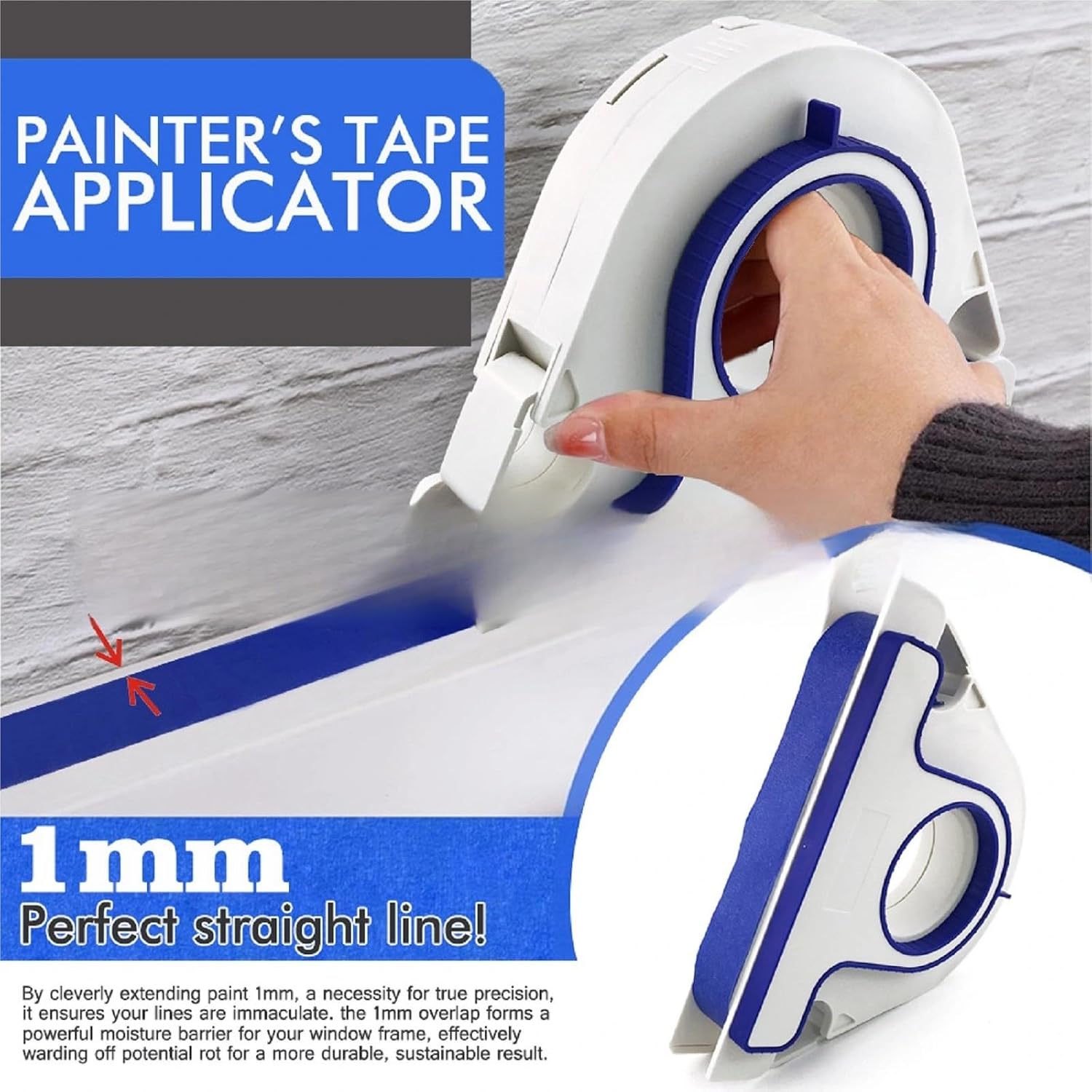 Painter Tape Applicator, Masking Paint Tape Dispenser for Trim Wall Floor, with 2 Roll Blue PainterTapes for Painting Trim