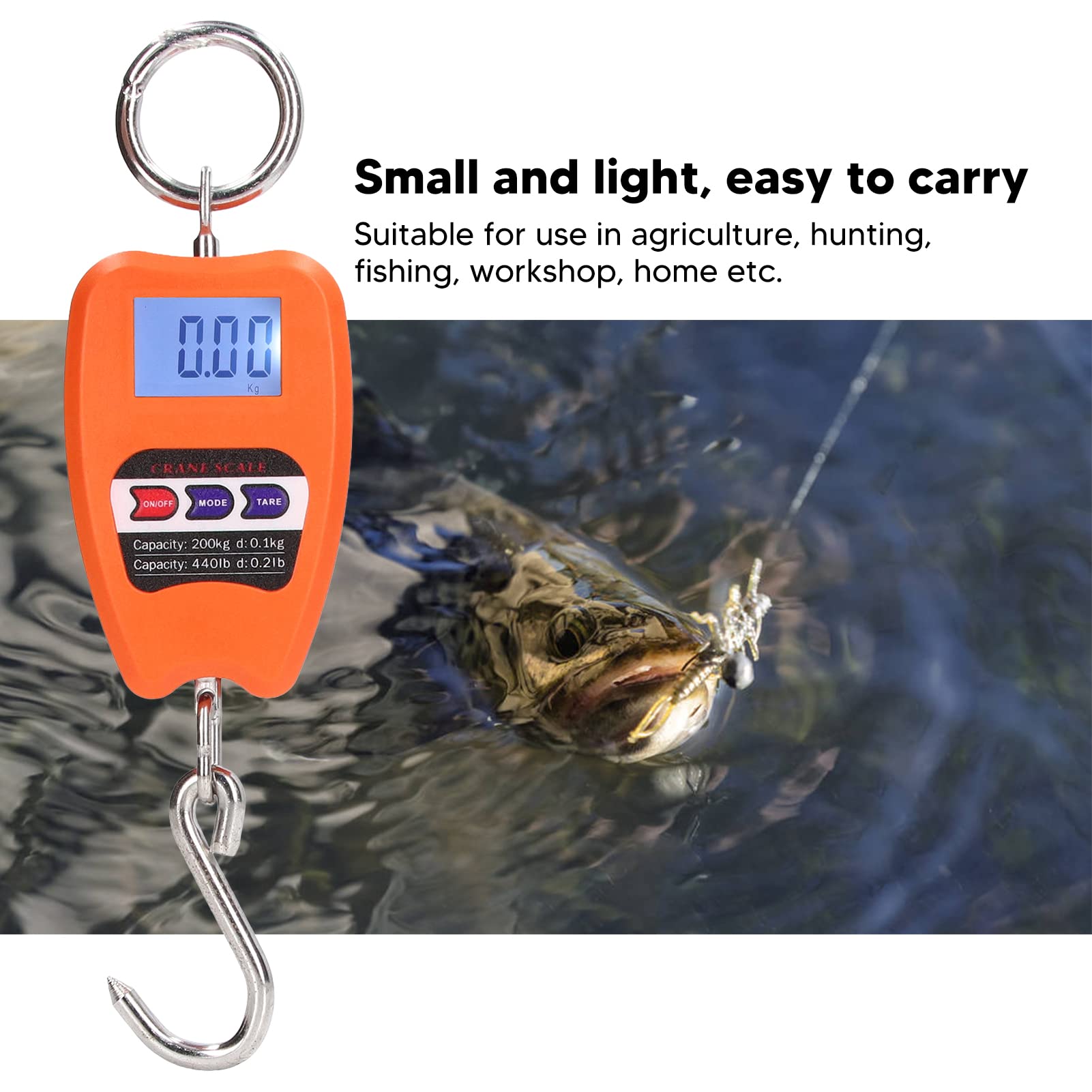 Balance à Suspendre Numérique Portable Précise 200 Kg avec écran LCD pour L'agriculture, la Chasse, la Pêche, L'atelier, la Maison
