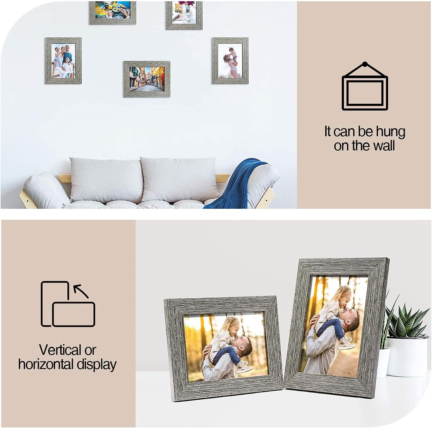 TWING 5 X 7 Picture Frames Set of 6, Rustic Grey Farmhouse Photo College Frame for Wall Decor or Table Top Display - Image 6