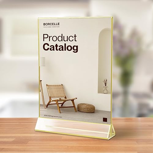 Miniatura 29 de UNIQOOO Soporte acrílico transparente con borde dorado Paquete de 6, 6 x 4 pulgadas, marco de doble cara, vista del paisaje, perfecto para soporte