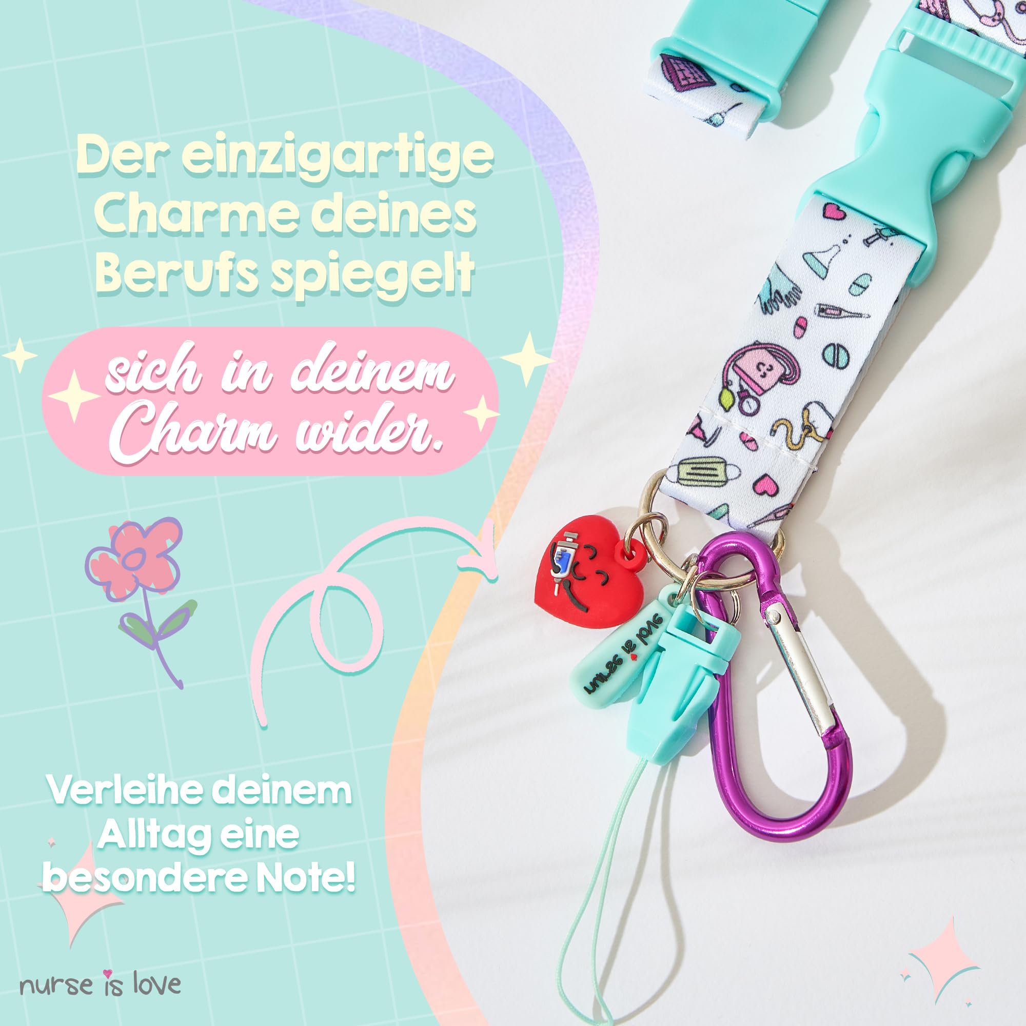 Nurse is Love 3 Gekleurde Pennen voor Verpleegster, Zachte Inkt, Meerkleurig, Ideaal voor Notities, Originele Geschenken, Past met Sleutelkoord