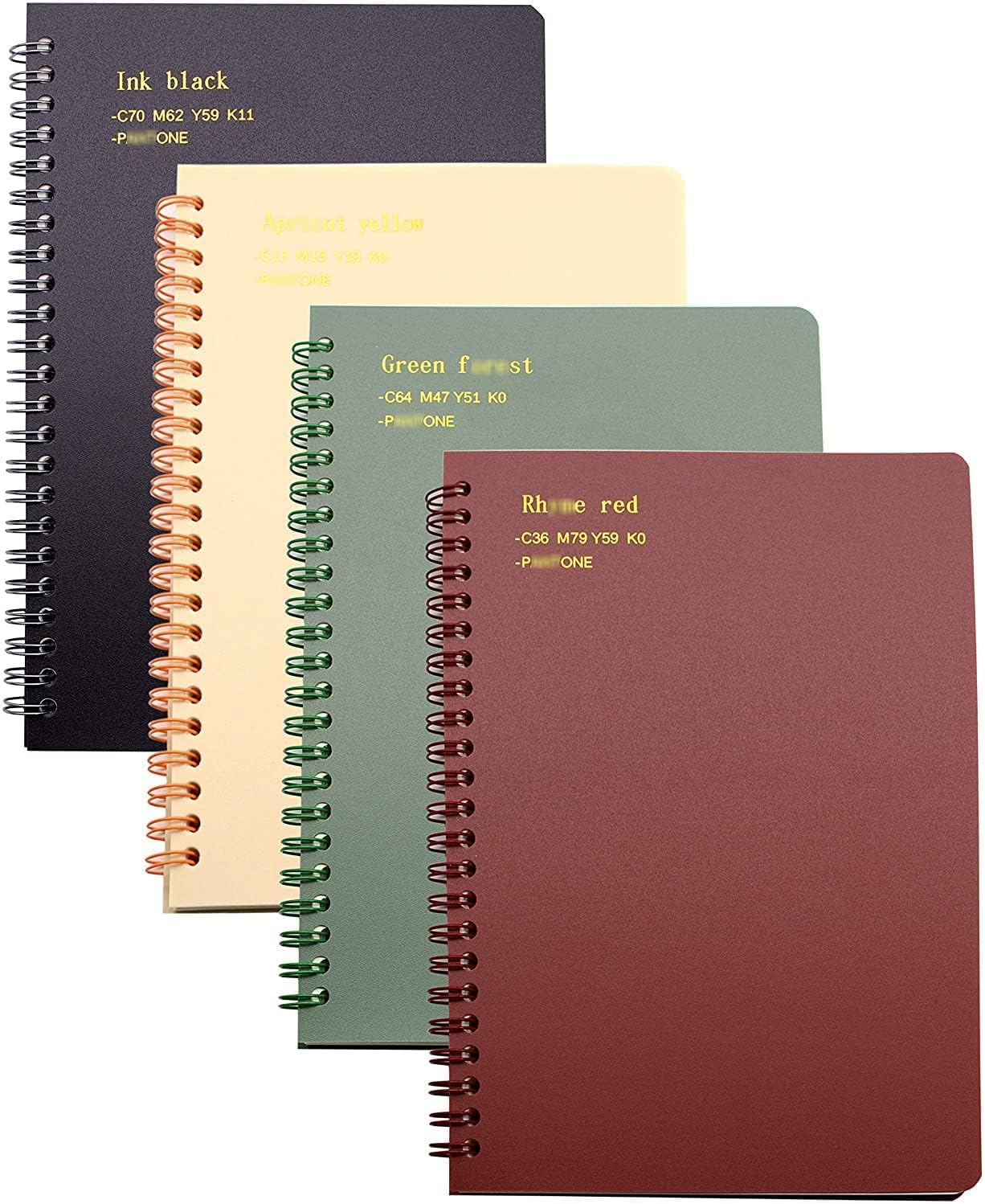 Yansanido Spiral Notebook, 4 Pcs 8.3 Inch x 5.9 Inch A5 Thick Plastic Hardcover 8mm Ruled 4 Color 80 Sheets -160 Pages Journals for Study and Notes (style 10-Wine Red,Brown,Green,ivory, A5) : Office Products