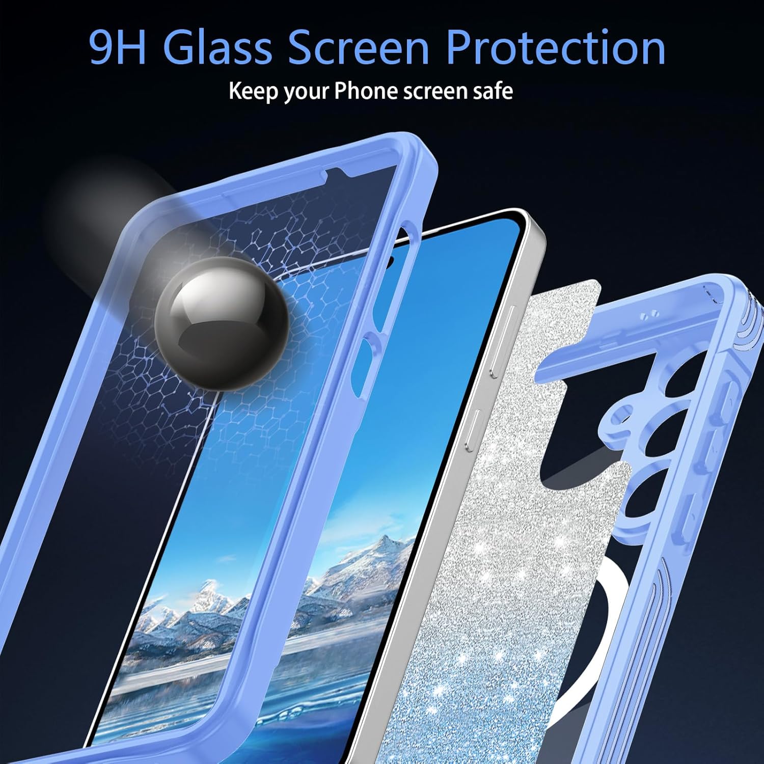 Hekodonk for Galaxy S25 FE Case Magnetic,[Compatible with Magsafe][Built-in Tempered Glass Screen Protector] [Glitter Card] Full Body Bling Case for Samsung Galaxy S25 FE,Blue