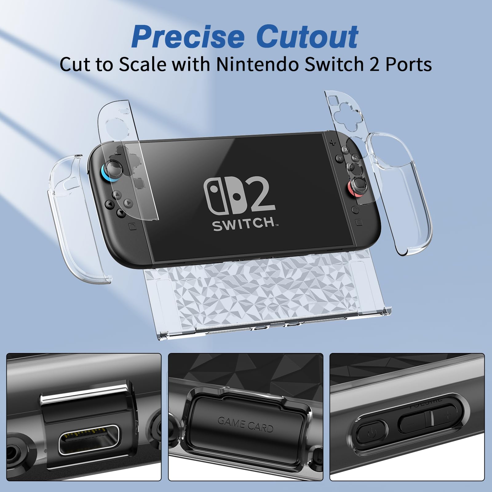 HEYSTOP [120 Pezzi] Cover per Nintendo Switch 2 Dockable PC Custodia Protettiva Trasparente con Pellicola Temperata e Impugnature per i Pollici per Nintendo Switch 2 Accessori per Controller