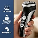 NANSHA Electric Razor for Men with Pop-Up Trimmer, IPX7 Waterproof Electric Shaver, 3D Rotary Shaver, Rechargeable Cordless Shavers for Men, Type-C, 130Mins Runtime, Plug & Play (Black)