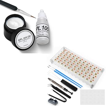 44 Keyboard Switches Acrylic Lube Station,GPL 205 G0 and GPL 105 Both are 10g / 0.35oz,Switch Films 120Pcs, 2 in 1 Switch Opener,Switch Lube Tool for Mechanical Keyboard