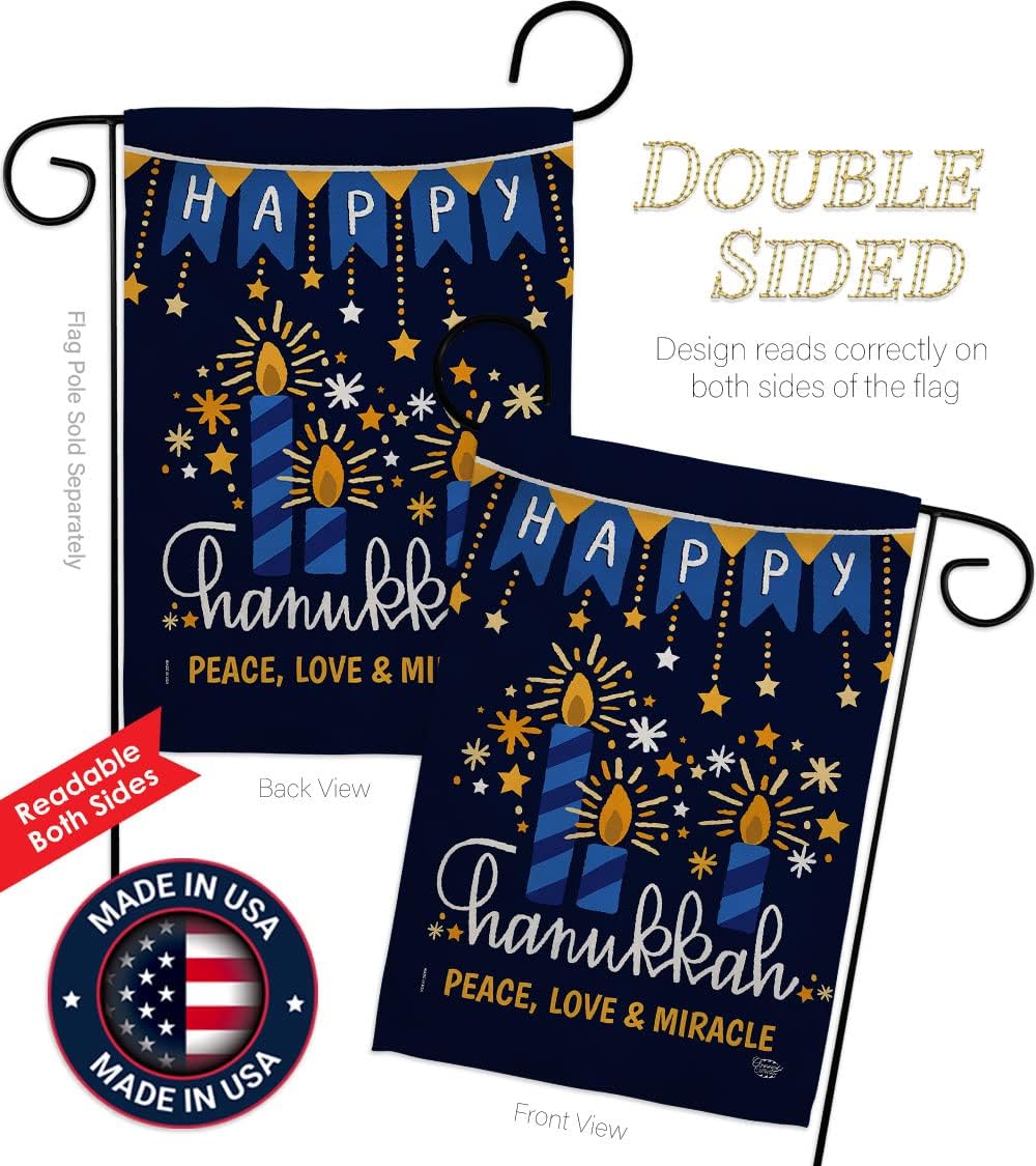 Peace Love Happiness Garden Flag - Set Wall Hanger Winter Hanukkah Candle Bonsai Menorah Jewish Chanukah David - House Decoration Banner Small Yard Gift Double-Sided Made In USA 13 X 18.5