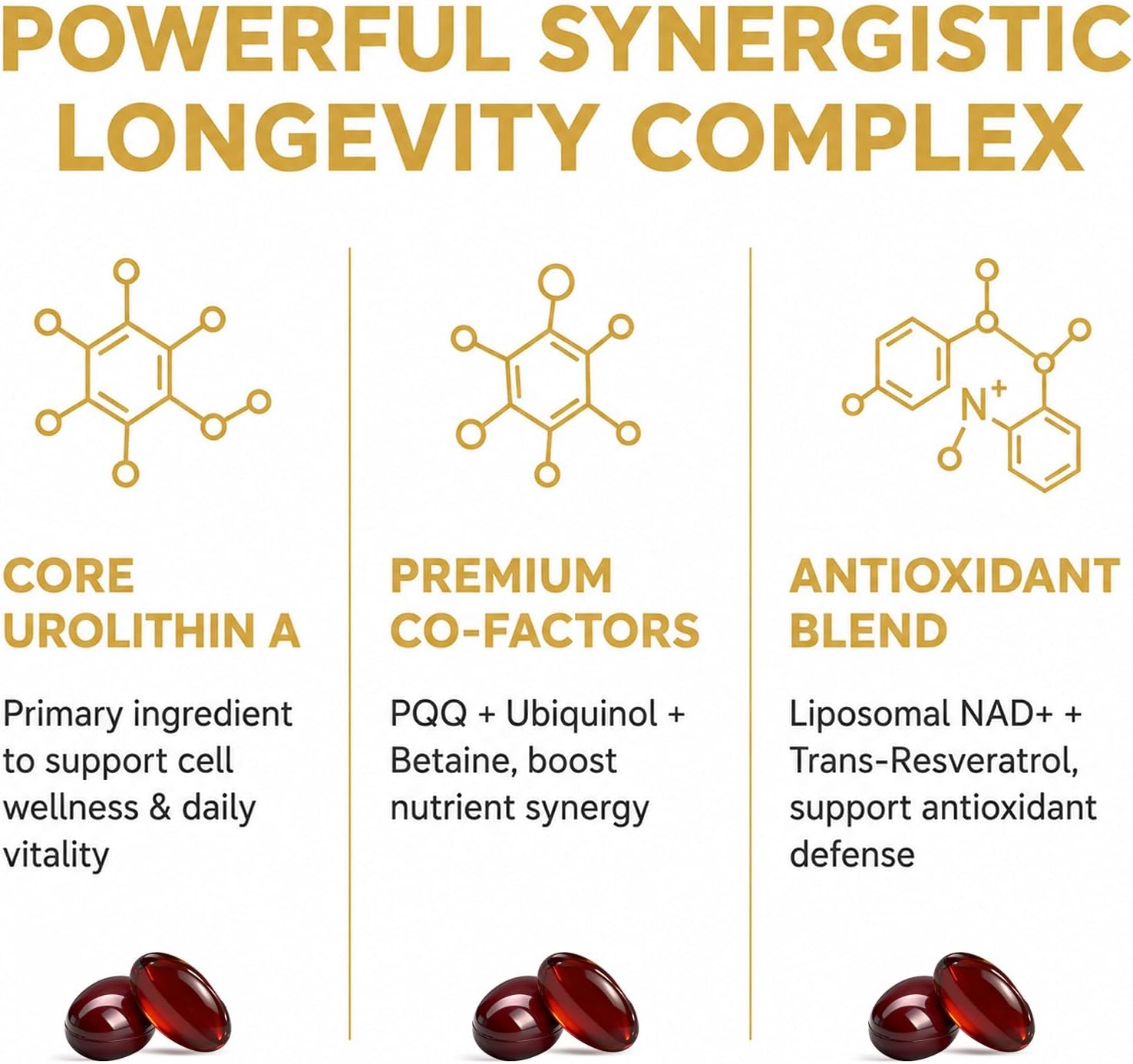 Urolithin A Supplement 2500mg with NAD+, Resveratrol, CoQ10 & PQQ, High Potency 5-in-1 Longevity Formula, Mitochondrial Support for Healthy Aging, Energy & Muscle Strength, 120 Softgels thumbnail