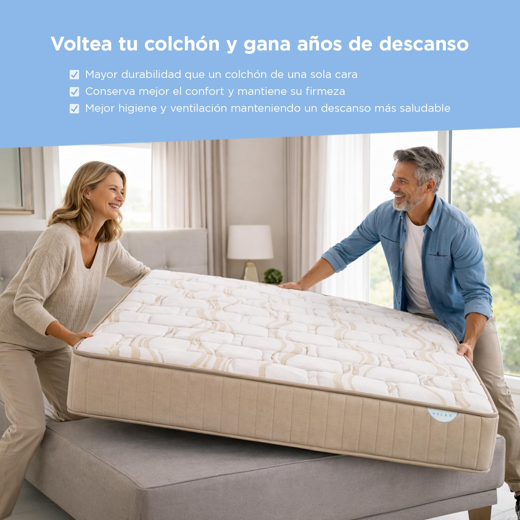 RELAX Colchones 150 x 190 | Colchón Muelles Ensacados Doble Cara 150x190 + Viscogel | Firmeza Alta | Altura 28cm| Transpirable y Viscoelástico con Memoria | Fabricado en España | ELARA Supreme 150x190