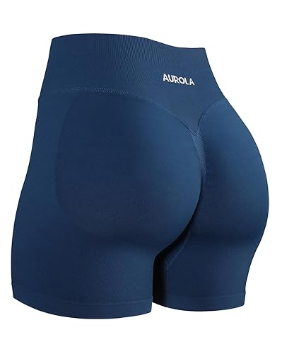 AUROLA Influence Workout Shorts for Women,2.5 3.5 4.5 5.5 6.5 No Roll Up Squat Proof Scrunch Seamless Compression Gym Short - 4.5" Inseam - X-Small - Ensign Blue