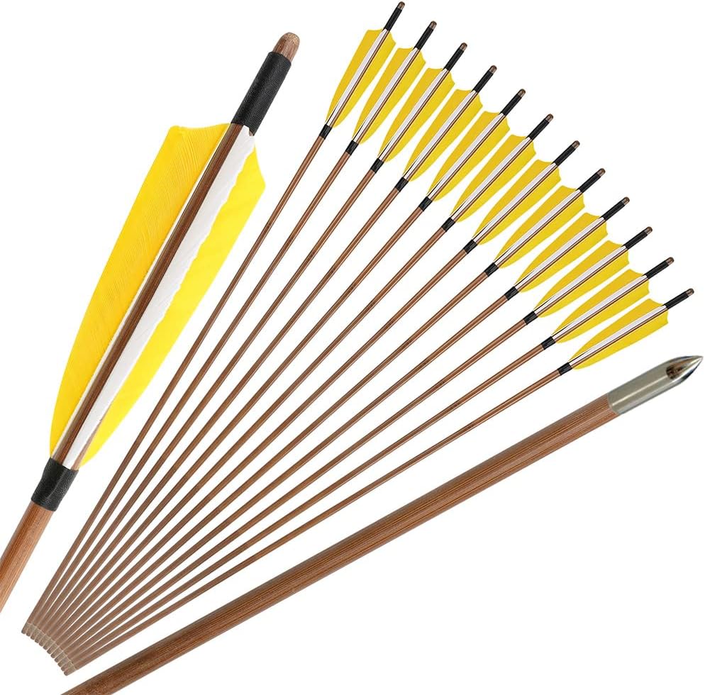 33 Inch Archery Bamboo Arrows Target Practice Hunting Arrow Handmade Self Nock Traditional Bamboo Arrow for Traditional Longbow & Recurve Bow