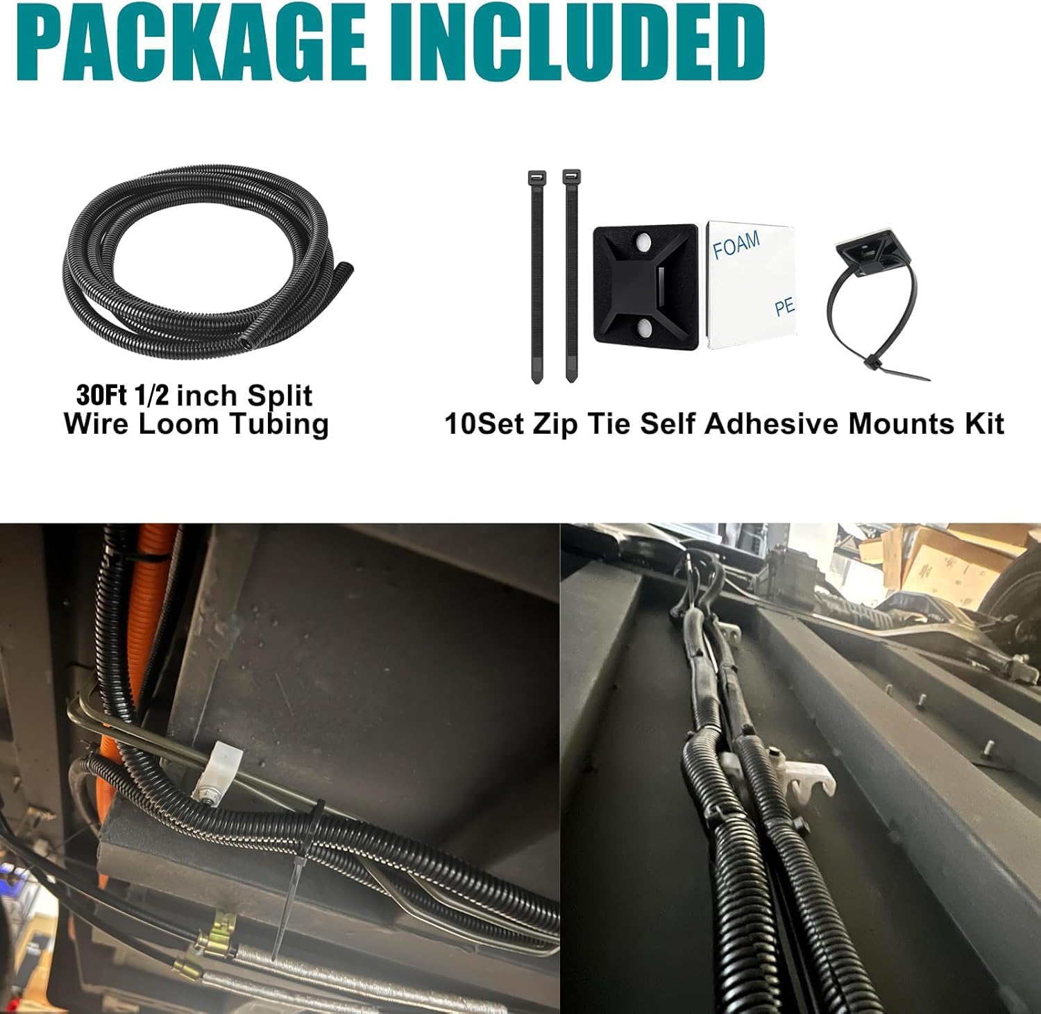 1/2 Inch Wire Loom Split Tubing - 30 ft Cord Protector Electric Wires Covers, Automotive Wire Flexible Conduit, Plastic Wire Cover with Cable Zip Tie (1/2"-30ft)