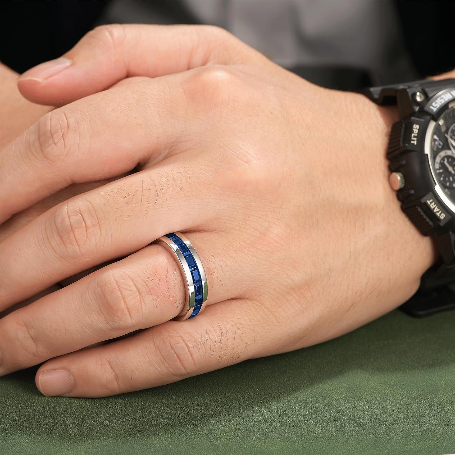 Emerald Ring For Men Eternity Wedding Band 925 Sterling Silver 19 Emerald Cut Gemstone Promise Ring For Him Size 7-14 - Image 4