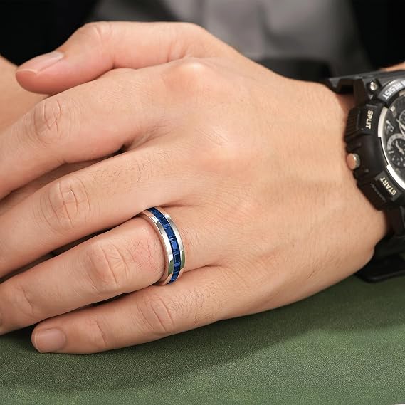 Men's Emerald Ring Silver Plated 19 Gemstones