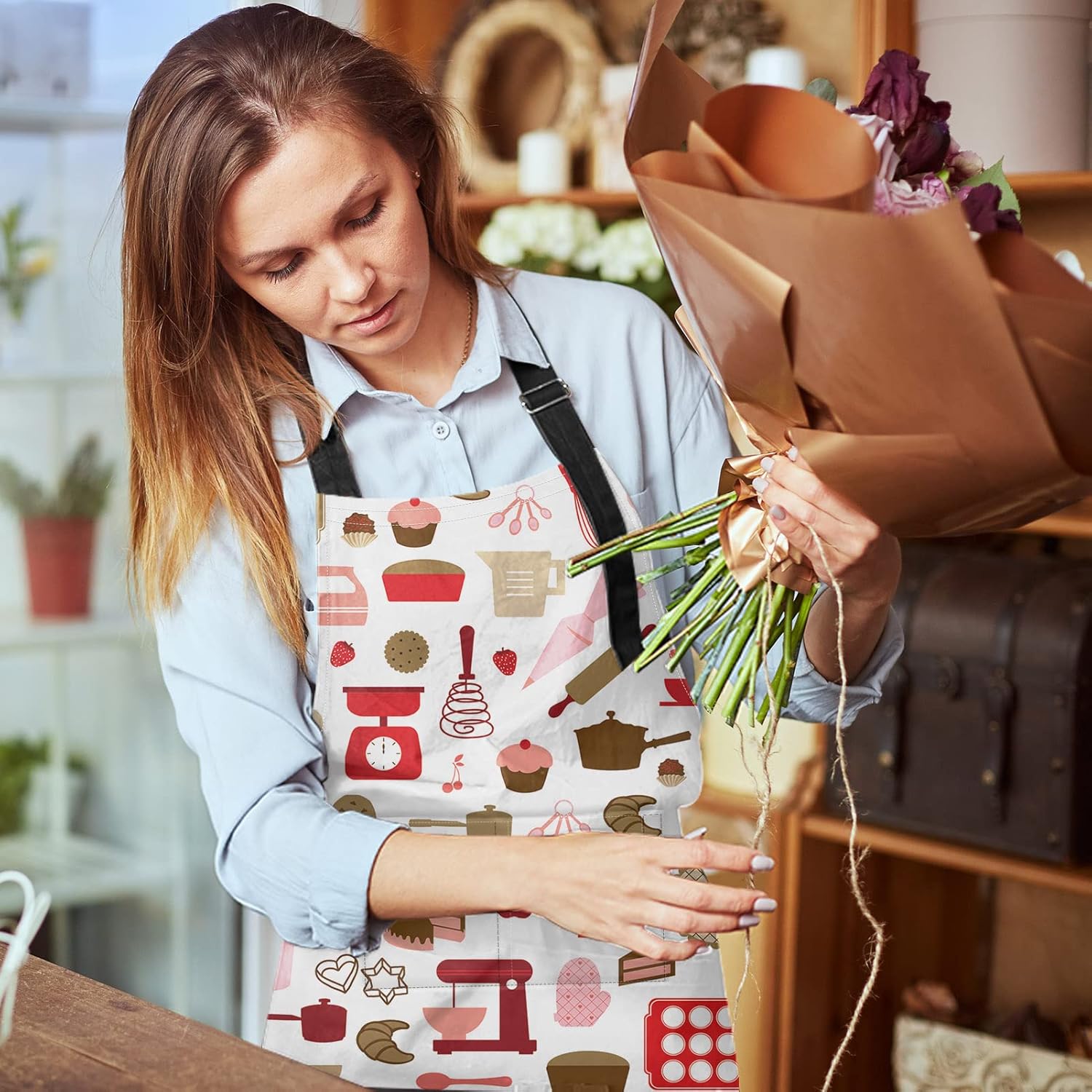 Britimes Apron Home Kitchen Cooking Baking Gardening for Women Men With Pockets Cake Cooking Cookie Pastry Chef 32x28 inch - Image 6