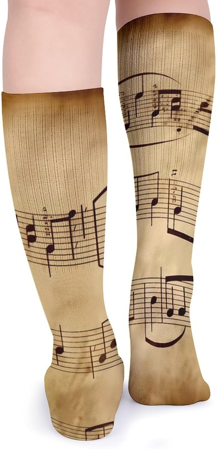 5 Pairs Knee High Socks Music Note Art Long Tube Boot Seamless Toe