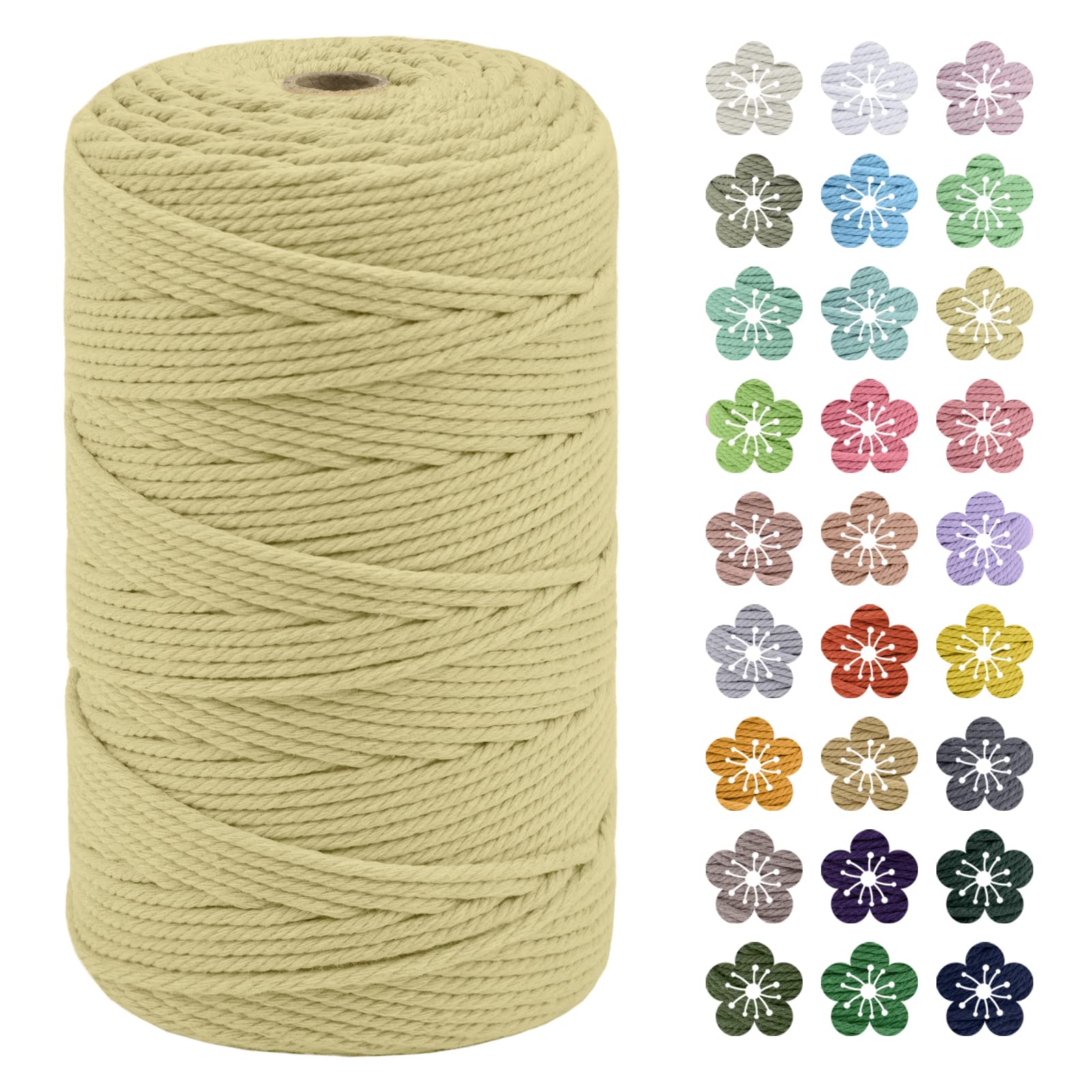 LEREATI Macrame Cord 3mm x 200m, Thick Macrame Rope Natural Cotton Rope Craft String