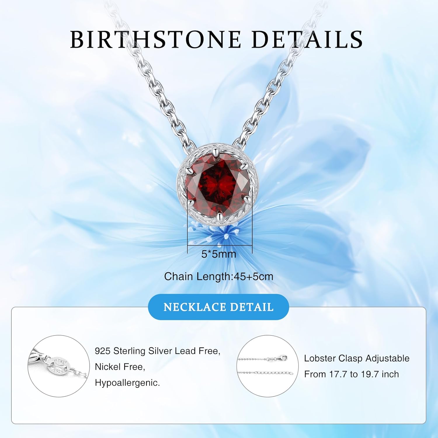 Presentski Sterling Silver Dainty Birthstone Pendant Necklace S925 White Gold Tiny Solitaire CZ Pendant Birthday Gift for Women