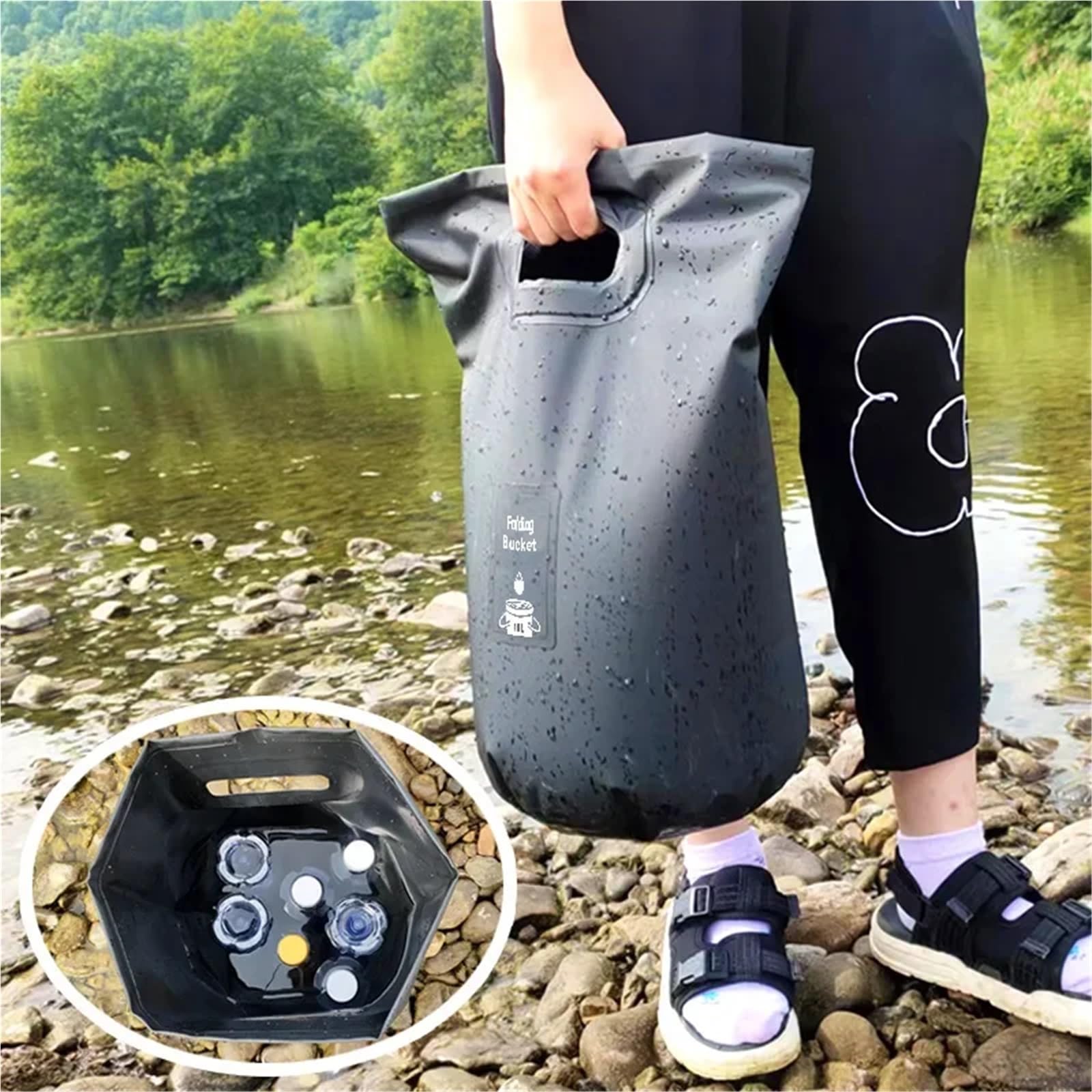 Torba wędkarska, pudełka na przybory wędkarskie, Składane wiadro dostępne jest w wielu kolorach i rozmiarach 15L 20L(20L-black)
