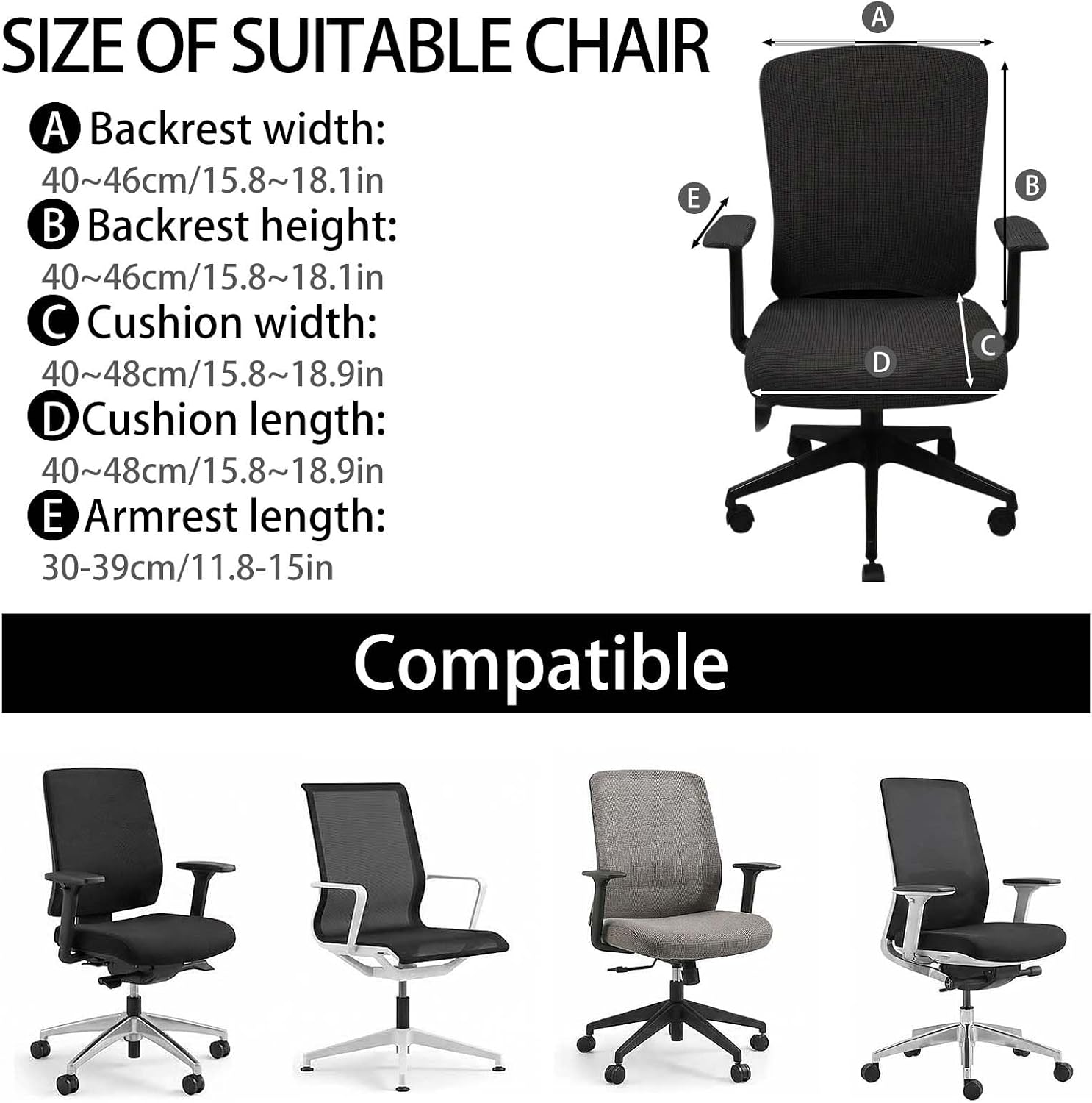 4 Pieces Office Chair Cover Set - Polyester Elastic Seat & Back Slipcovers with 2 Armrest Pads, Computer Universal Protective Chair Seat Covers, Office Decor for Women(Black)
