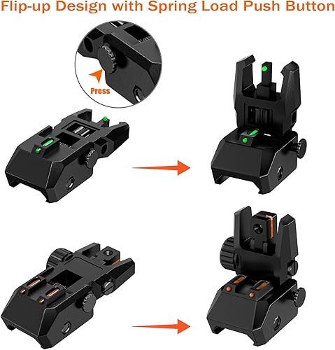 Miniatura 2 de TFFUAM Miras de fibra óptica abatibles en la parte delantera y trasera, de nailon, con puntos de fibra óptica roja y verde, juego de mira de