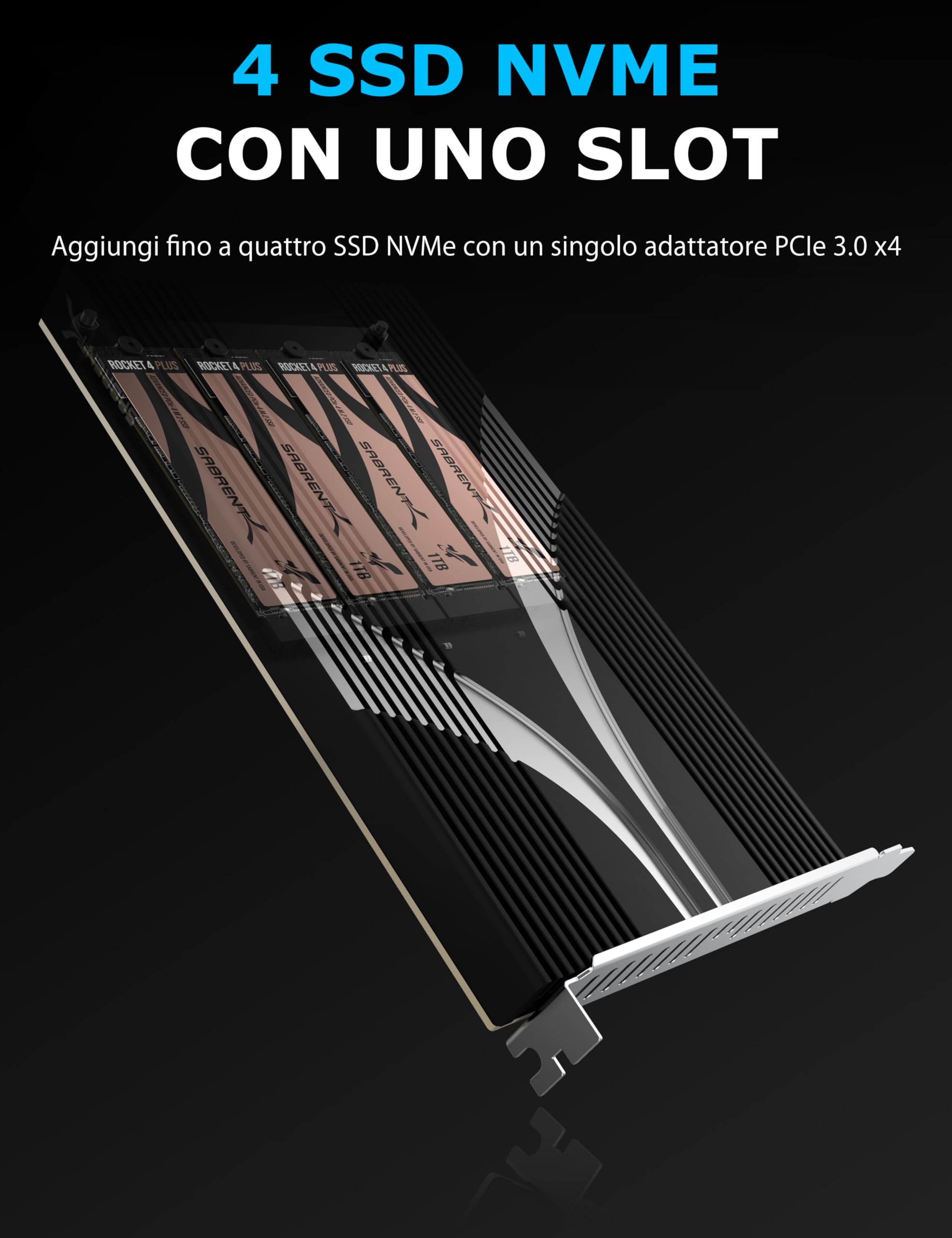 SABRENT Scheda Adattatore da SSD NVMe M.2 a PCIe 3.0 x4 a 4 Unità (EC-P3X4)