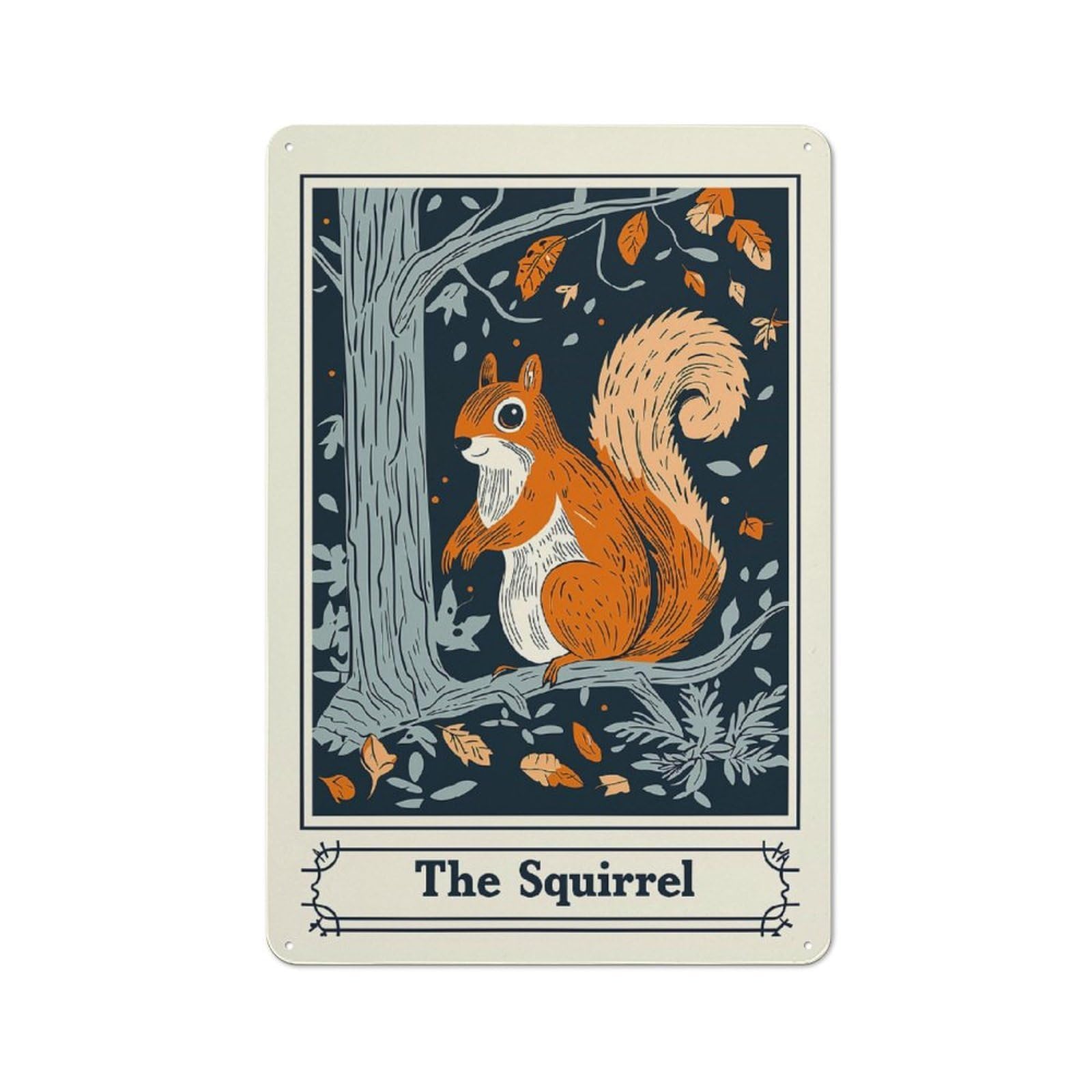 Junmoney Style-21 Metal Wall Sign 30X20cm Featuring Squirrel Illustration For Workshop Wall, For Room Styling Across Workshops And Hobby Rooms
